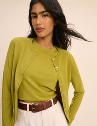 Chartreuse Green Crew Neck Cardigan