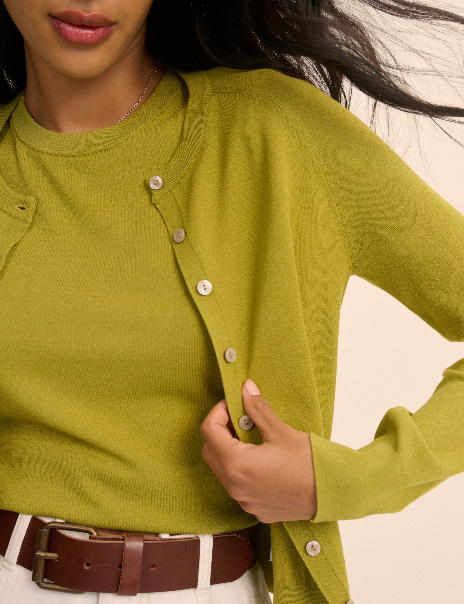 Chartreuse Green Crew Neck Cardigan