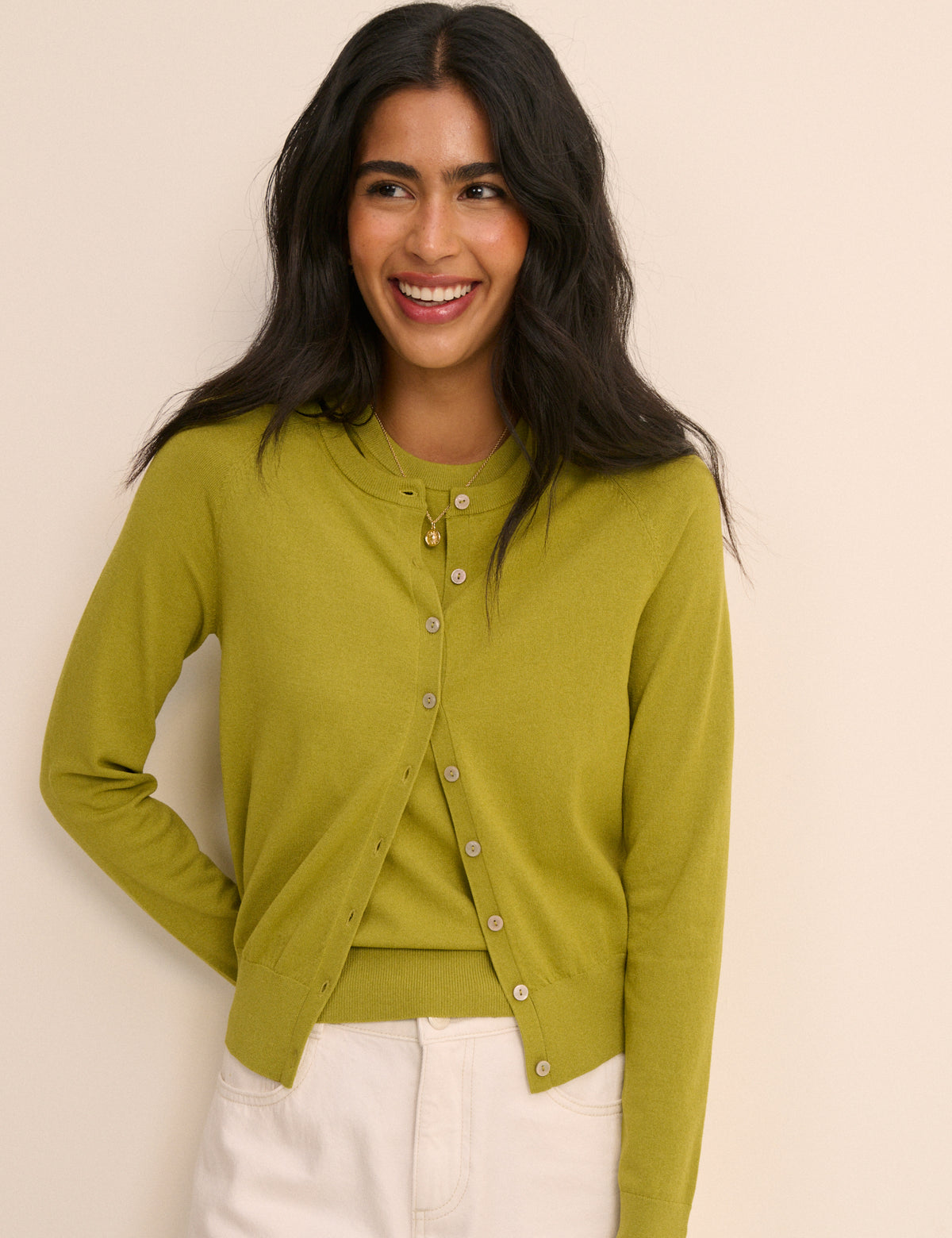 Chartreuse Green Crew Neck Cardigan