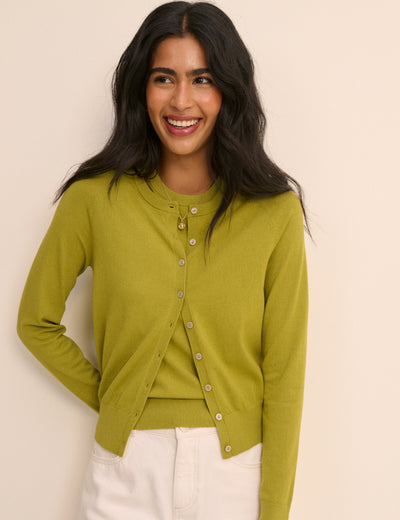 Chartreuse Green Crew Neck Cardigan