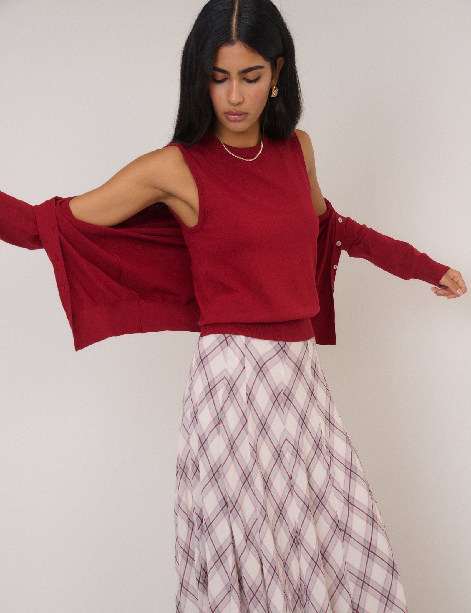 Red Crew Neck Knitted Vest