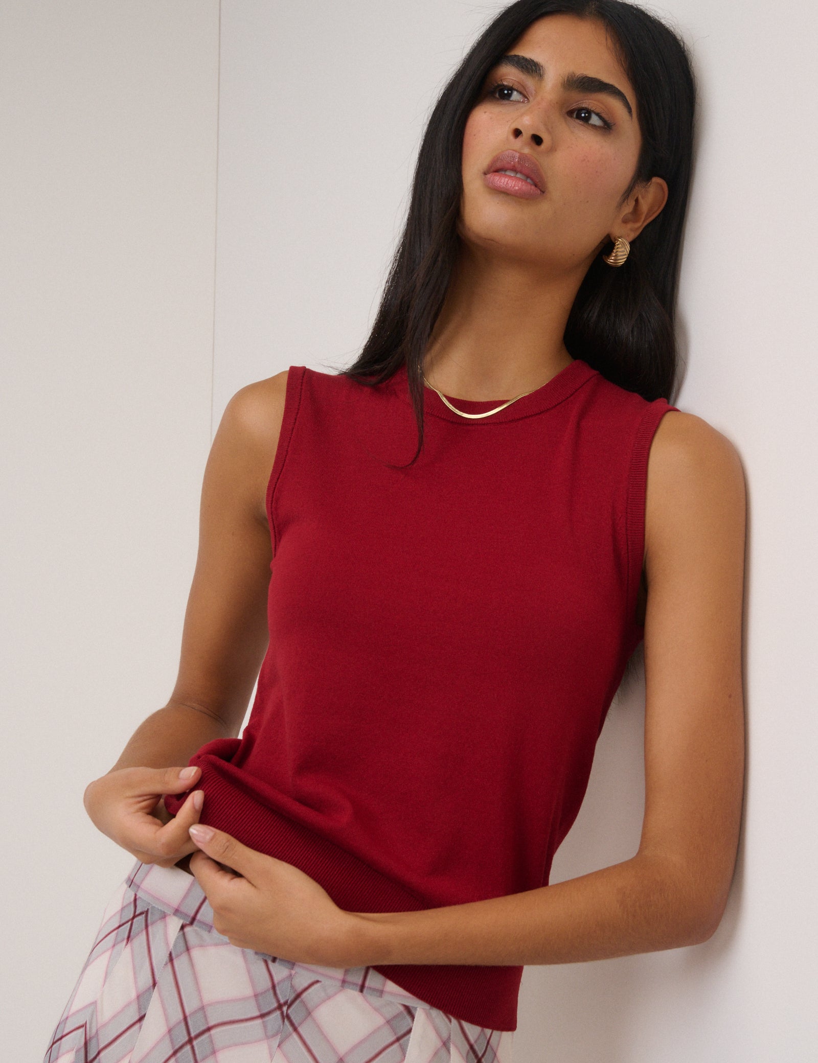 Red Crew Neck Knitted Vest