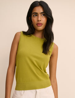 Green knitted sleeveless crew neck vest top