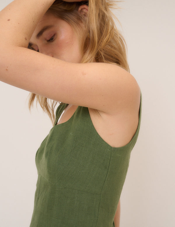 Green Linen Emelia Mini Dress
