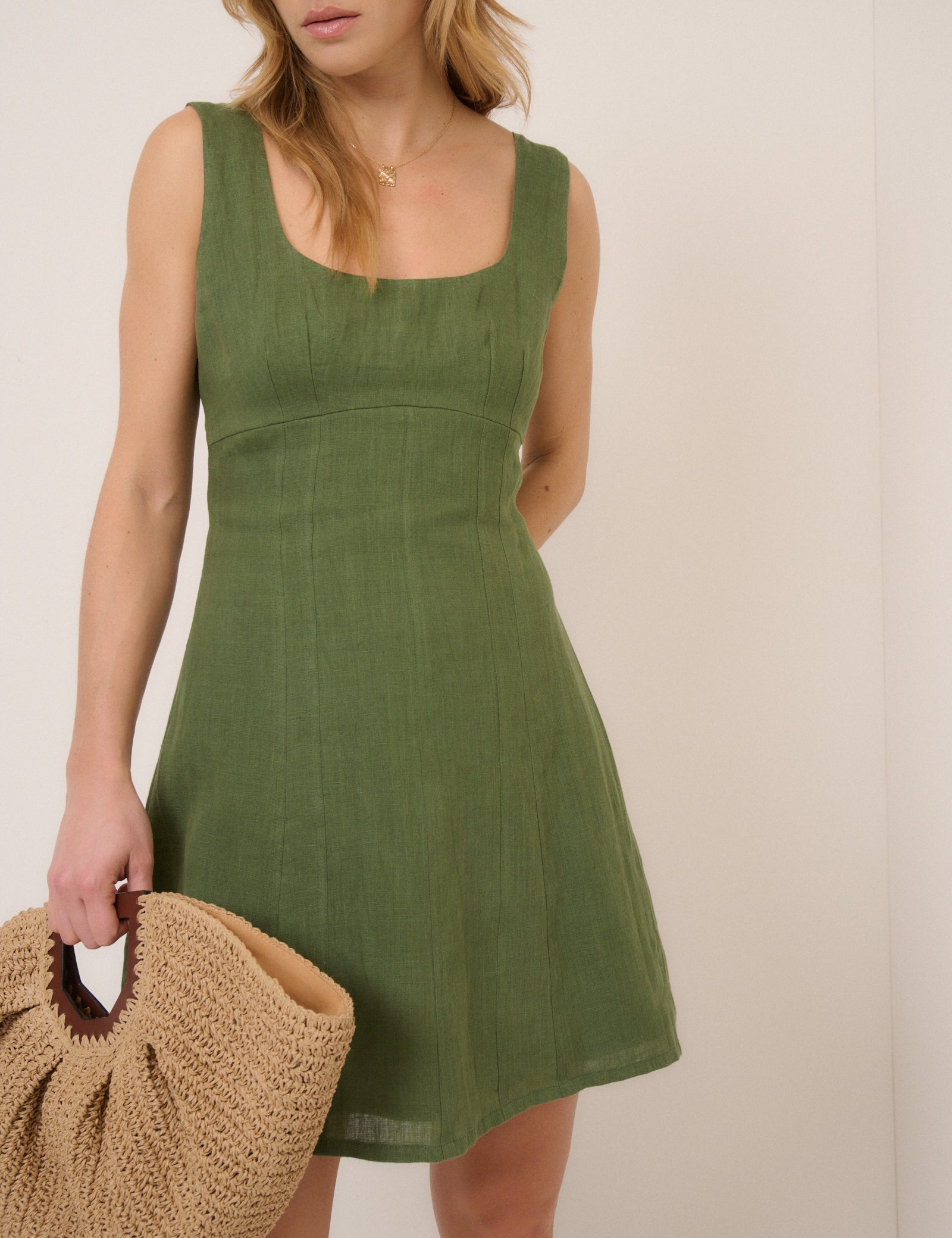 Green Linen Emelia Mini Dress
