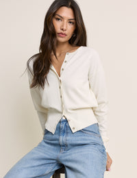 White Waisted Crew Neck Cardigan