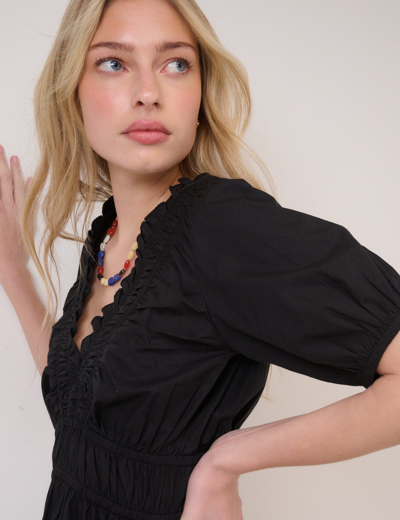 Madison Mini Dress V-Neck Puff Sleeve