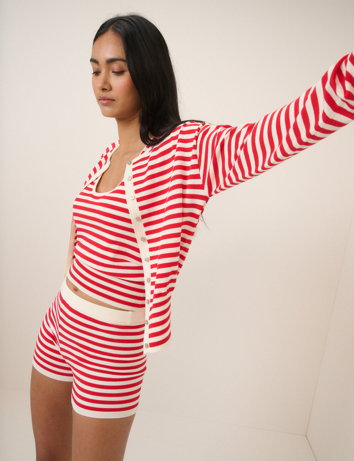 Red Striped Fine Knit Shorts