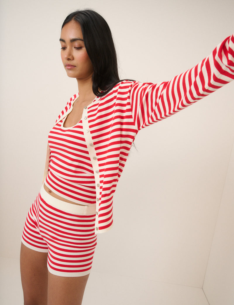Red Striped Fine Knit Shorts