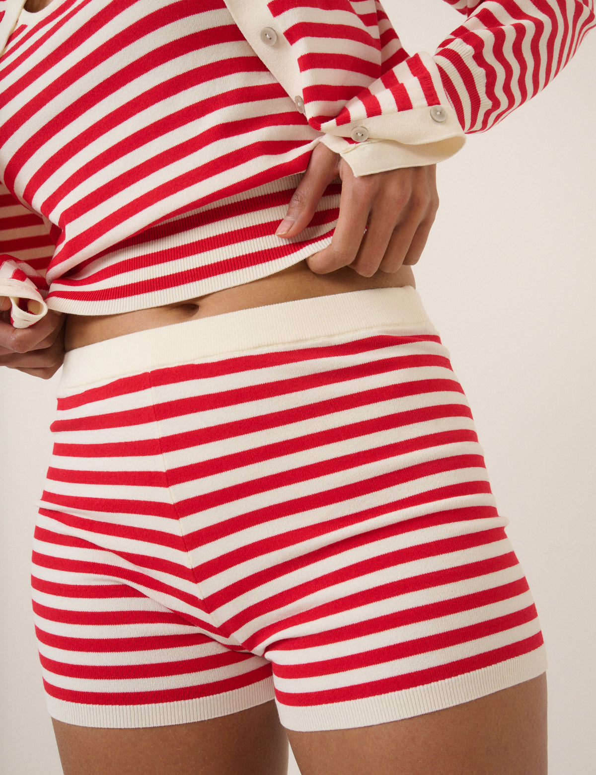 Red Striped Fine Knit Shorts
