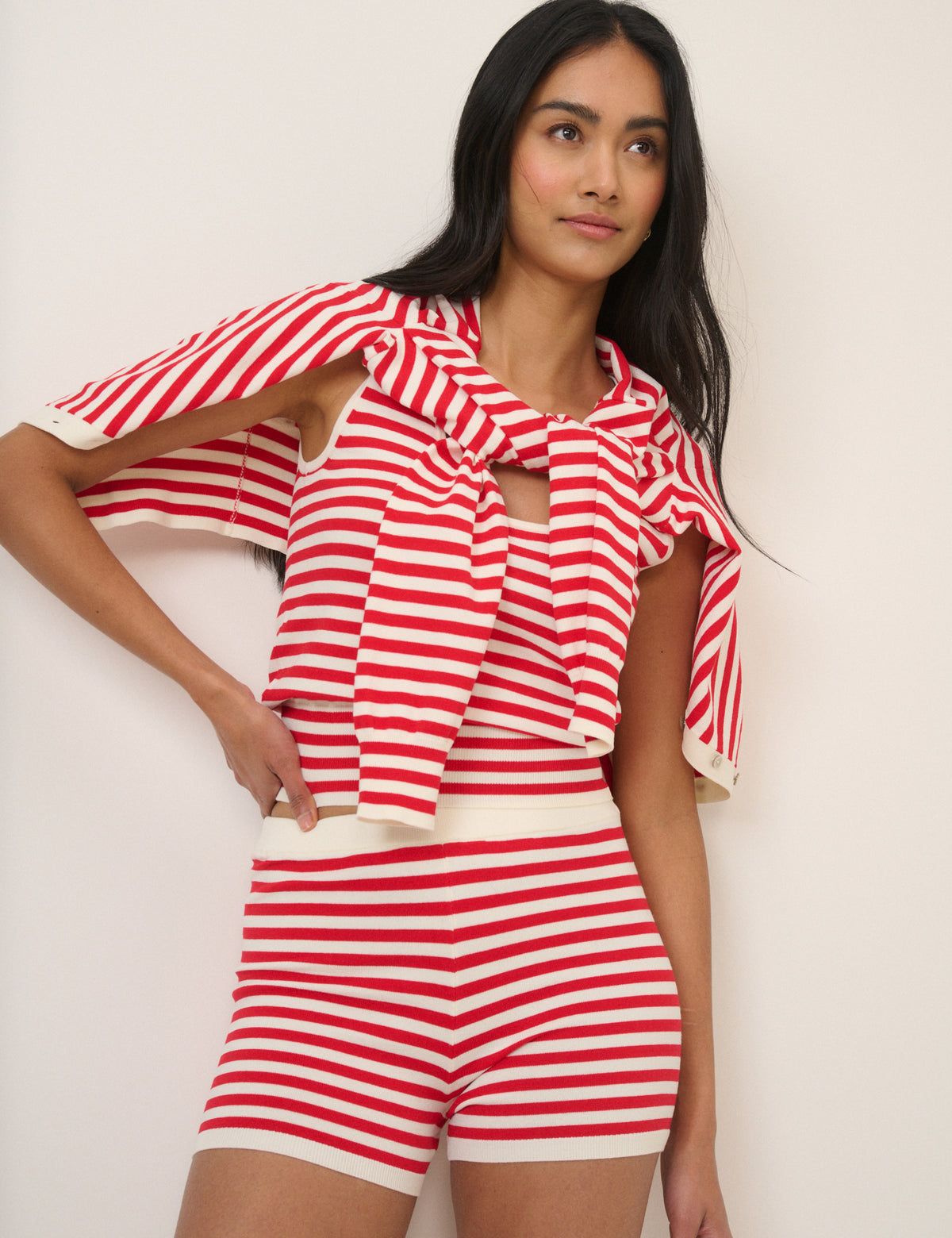 Red Striped Fine Knit Shorts