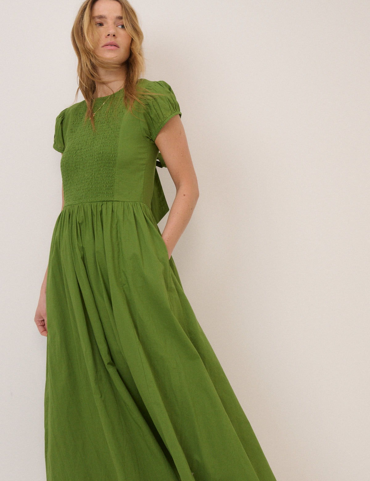 Green Puff Sleeve Allison Midi Dress