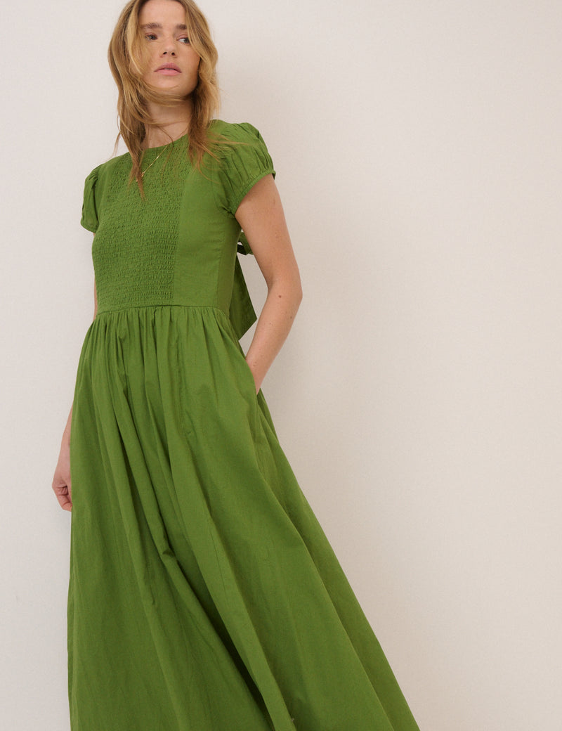 Green Puff Sleeve Allison Midi Dress
