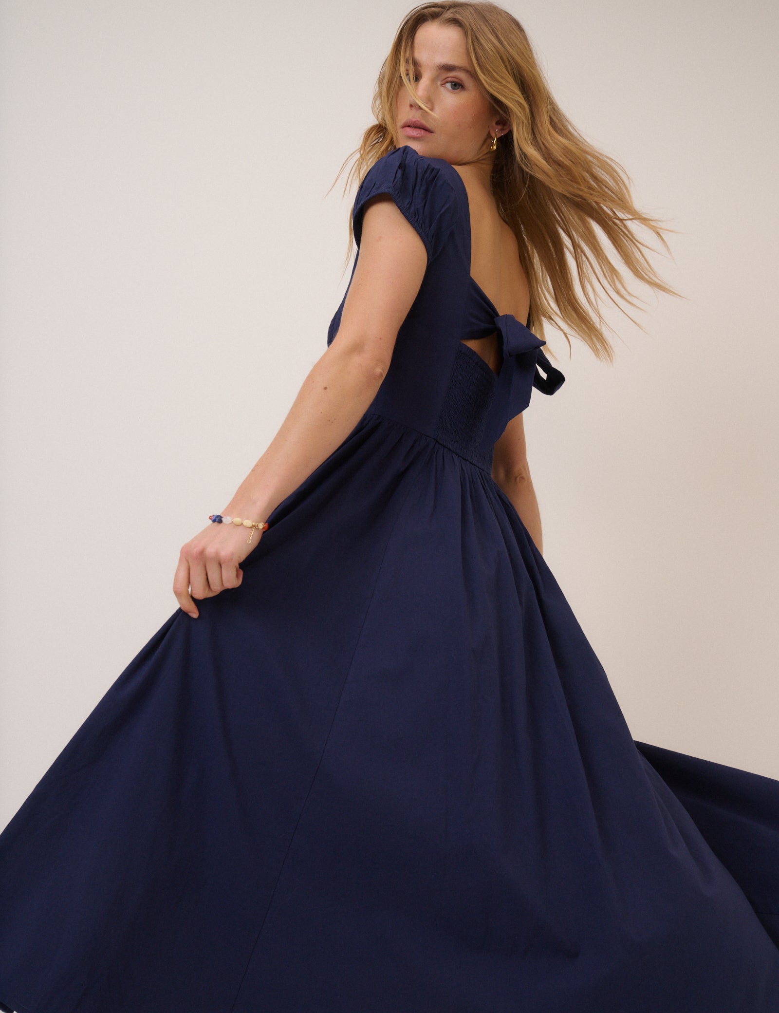 Navy Puff Sleeve Allison Midi Dress
