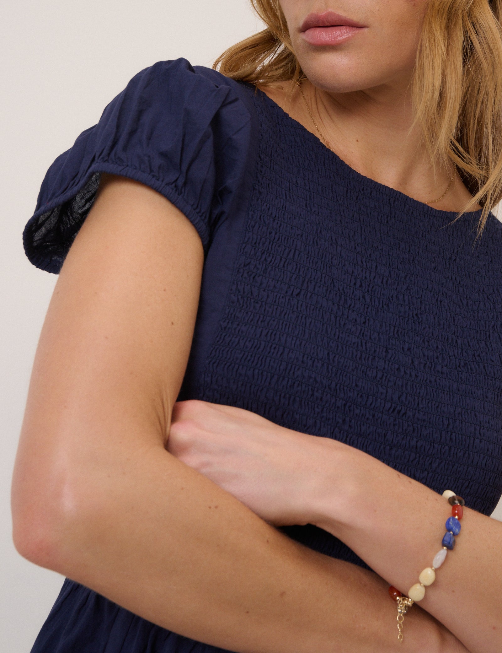 Navy Puff Sleeve Allison Midi Dress