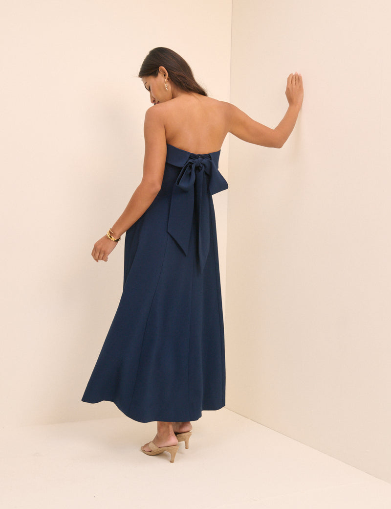 Navy Bow Back Chelsea Midi Dress