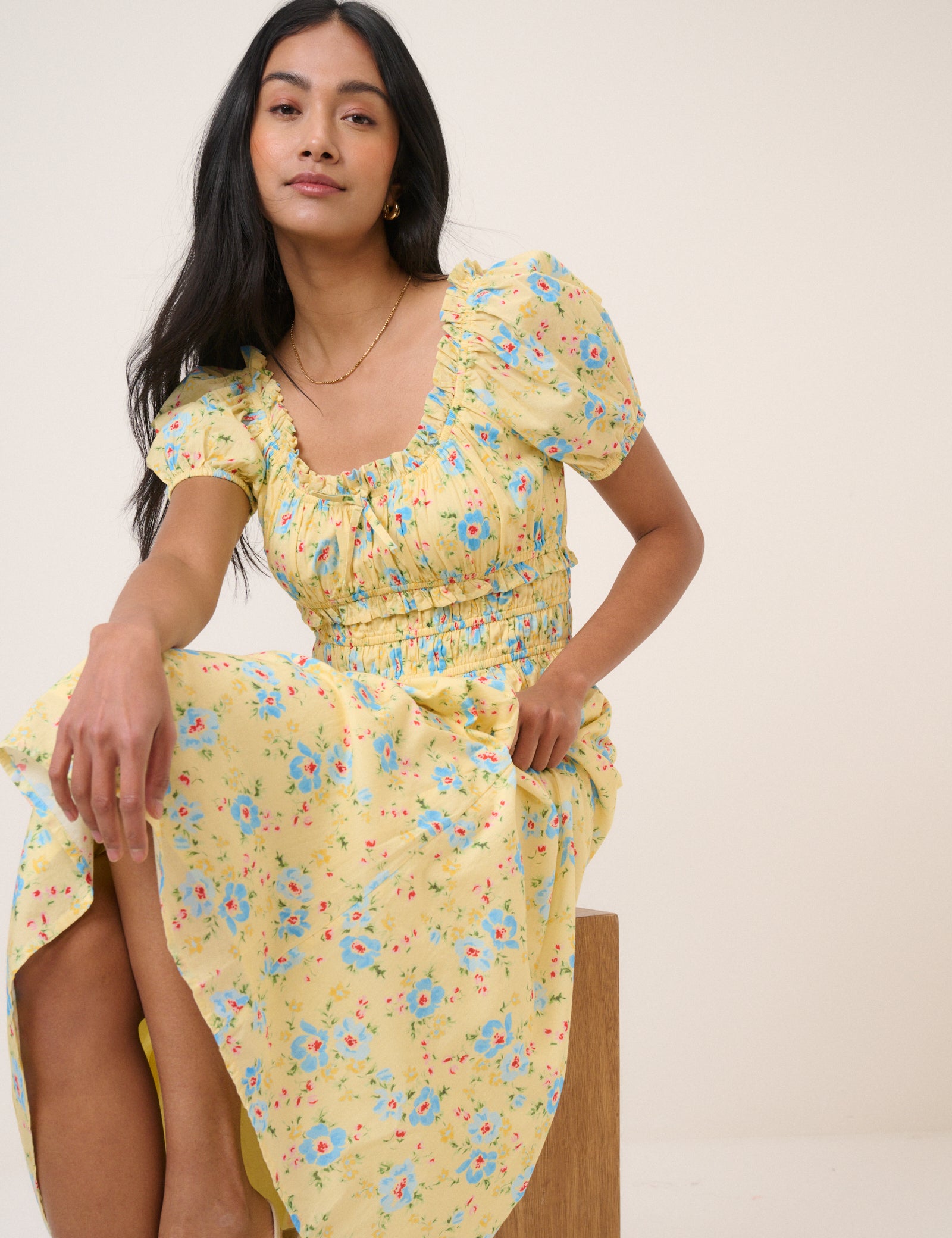 Butter Yellow Floral Ariel Midi Dress Butter Yellow Floral Ariel Midi Dress