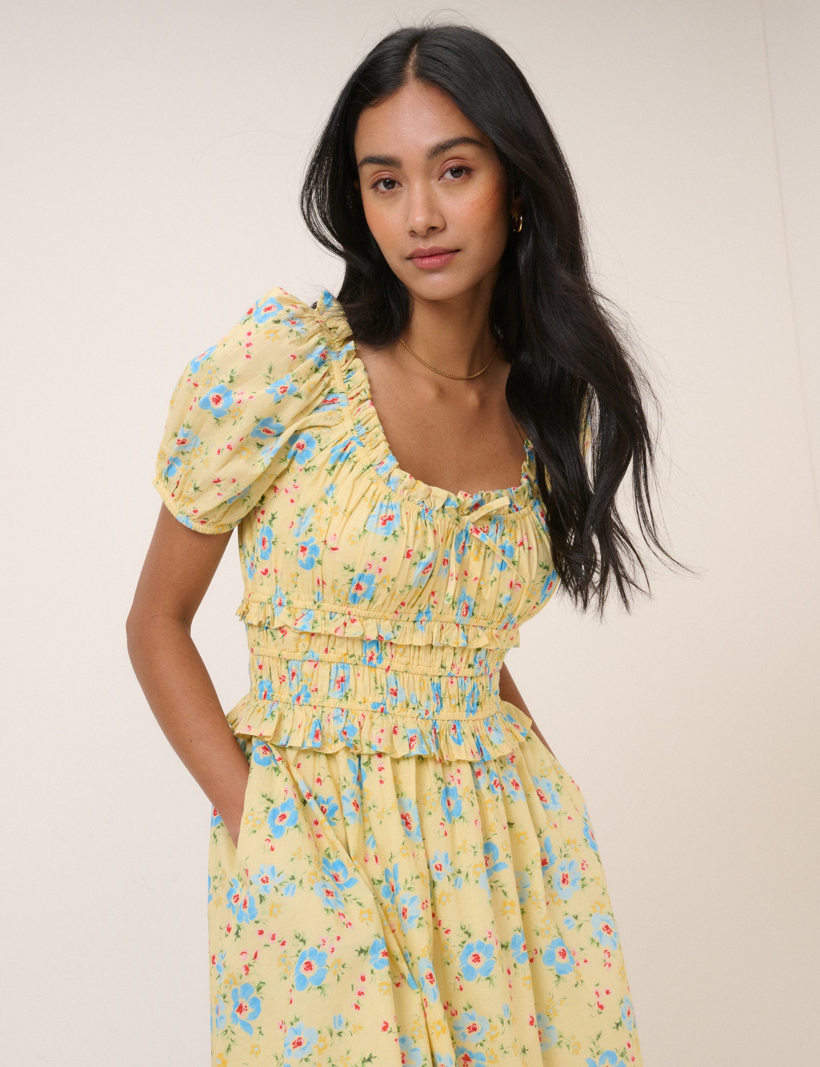 Butter Yellow Floral Ariel Midi Dress Butter Yellow Floral Ariel Midi Dress