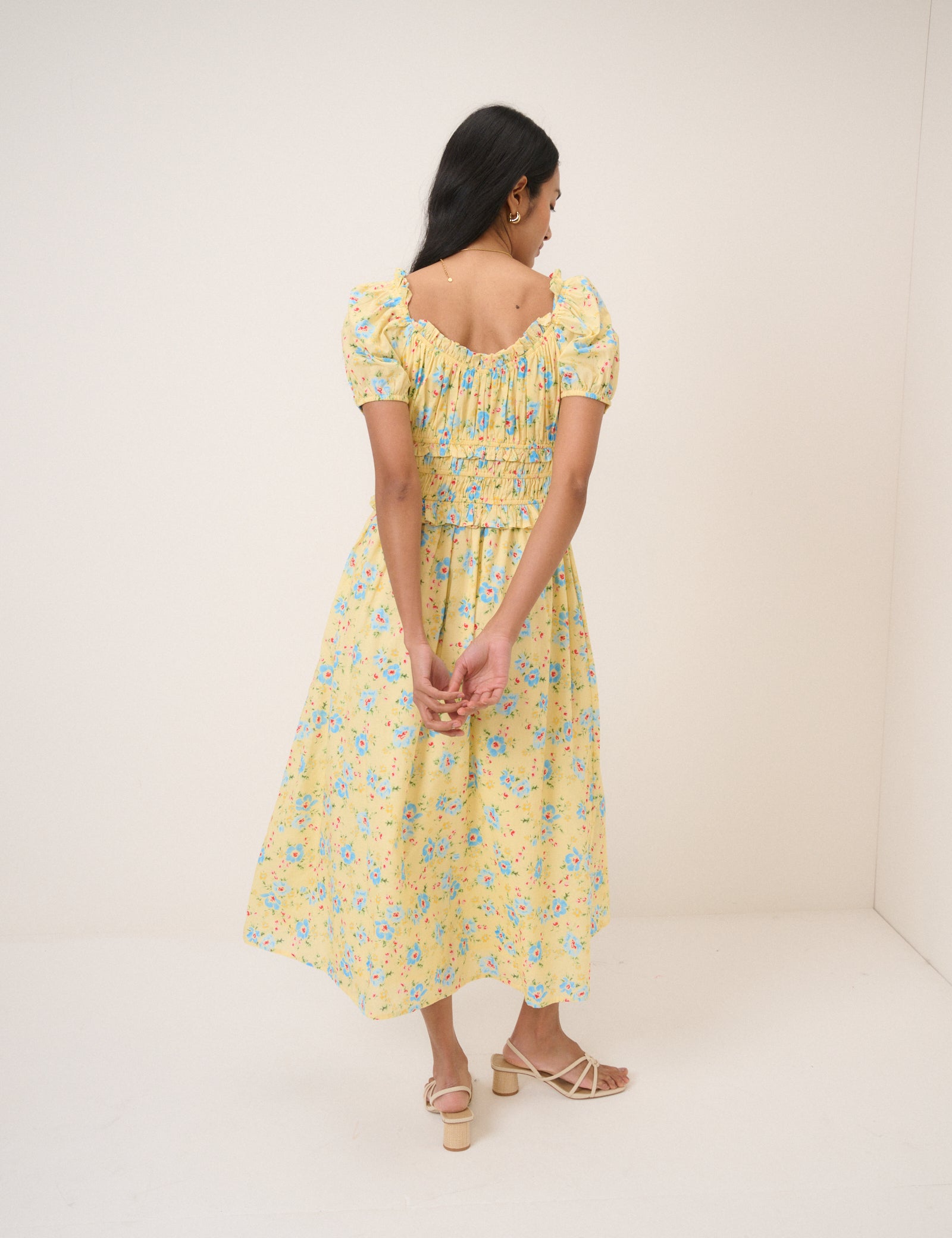 Butter Yellow Floral Ariel Midi Dress