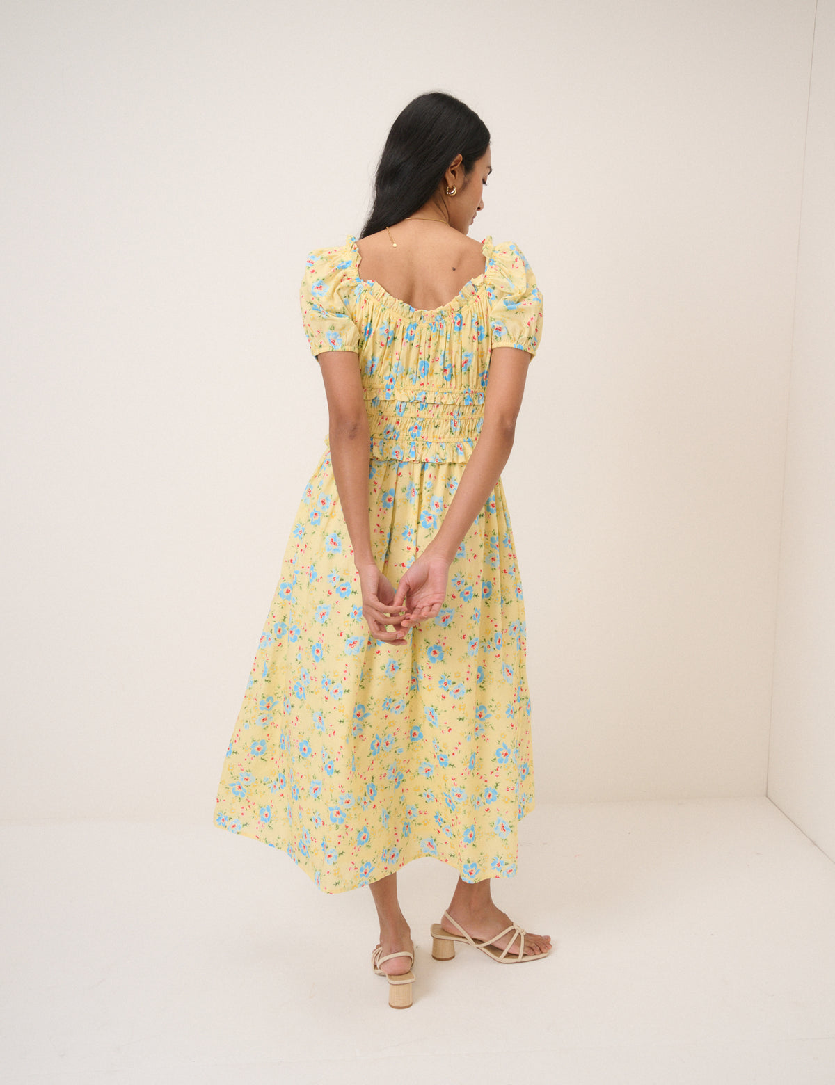 Butter Yellow Floral Ariel Midi Dress