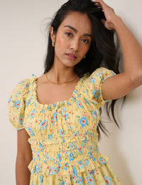 Butter Yellow Floral Ariel Midi Dress