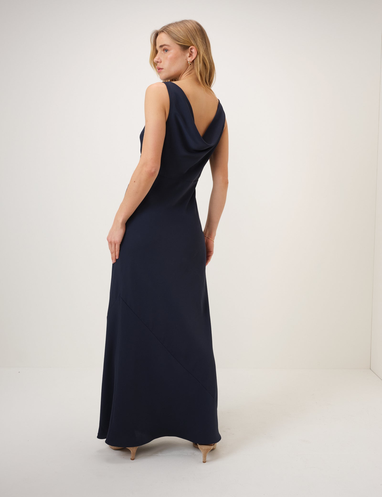 Navy Boat Neck Sapphire Maxi Dress