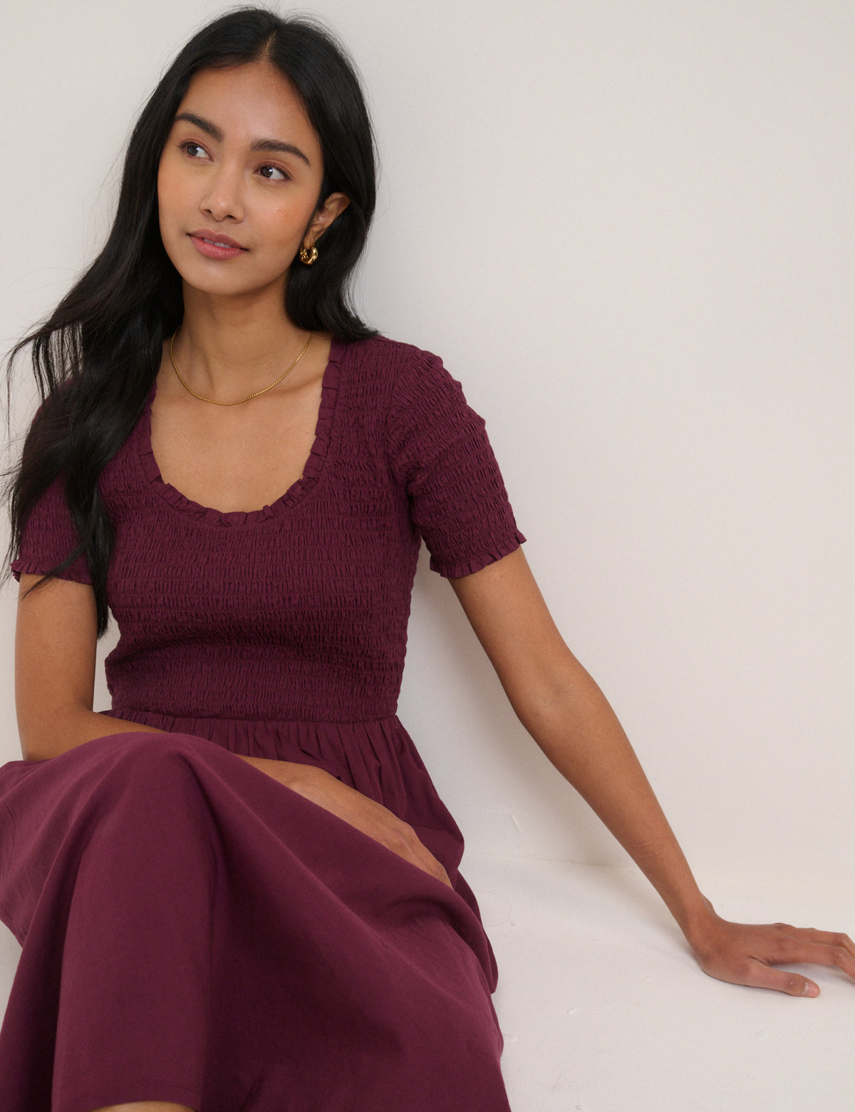 Burgundy Ruched Zita Midi Dress