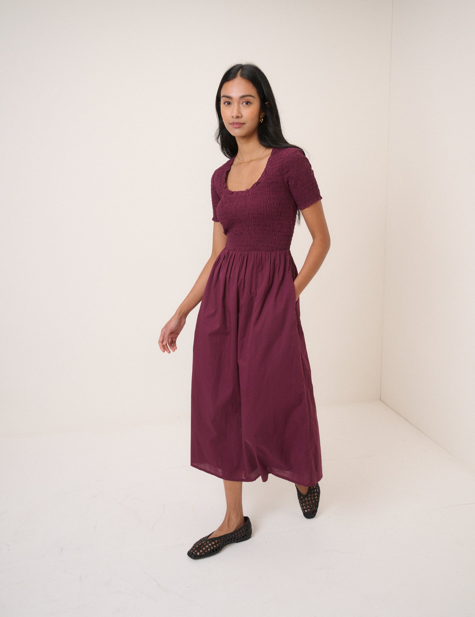 Burgundy Ruched Zita Midi Dress