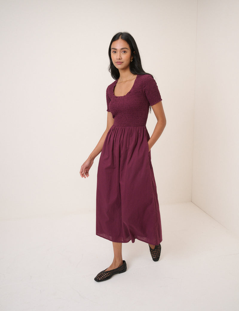 Burgundy Ruched Zita Midi Dress