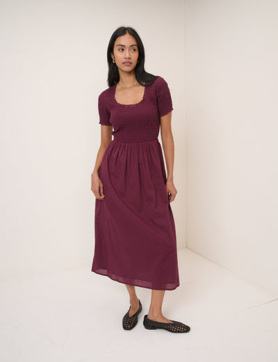 Burgundy Ruched Zita Midi Dress