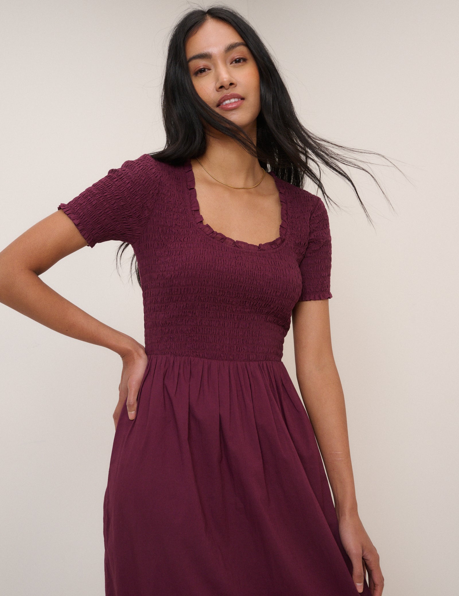Burgundy Ruched Zita Midi Dress