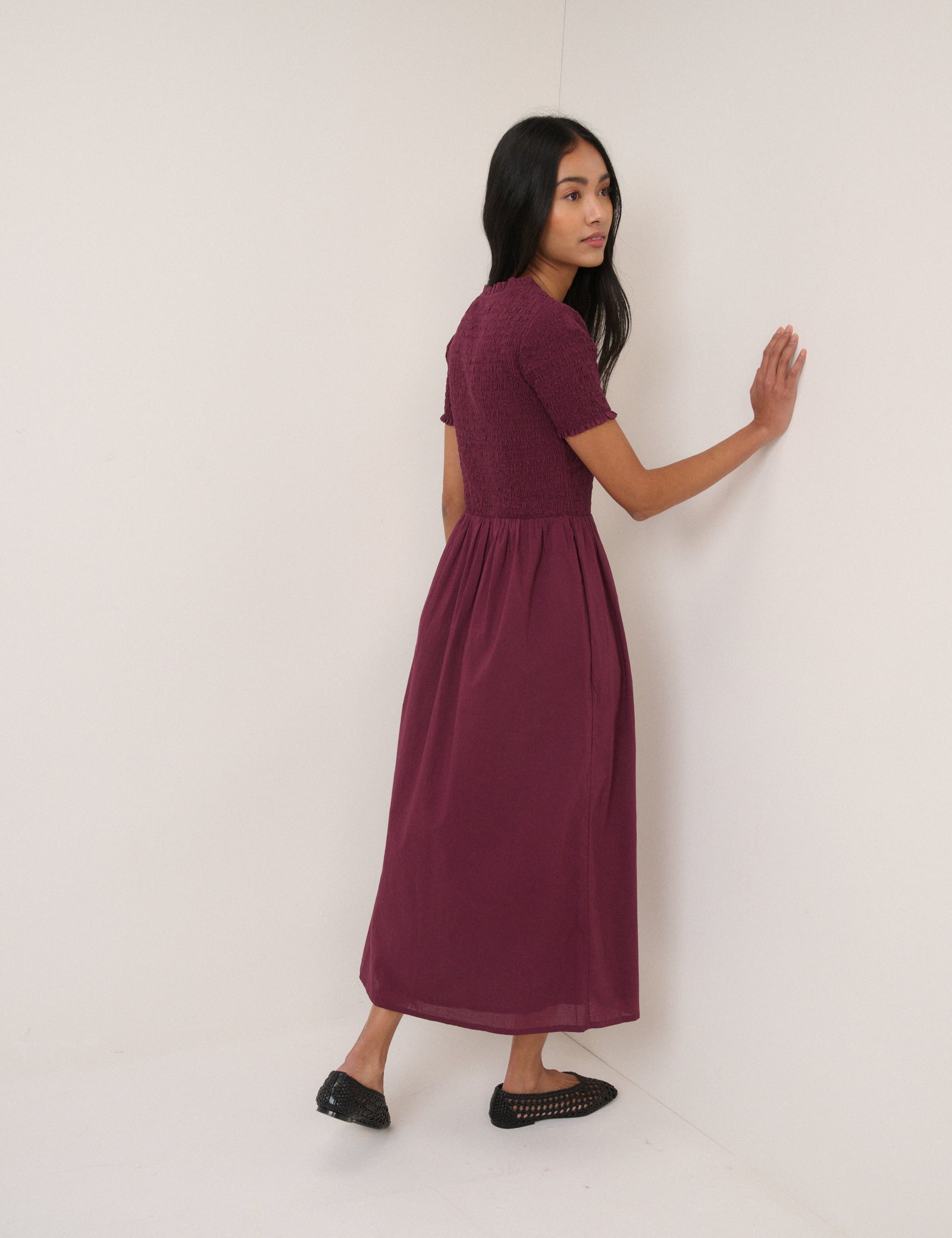 Burgundy Ruched Zita Midi Dress