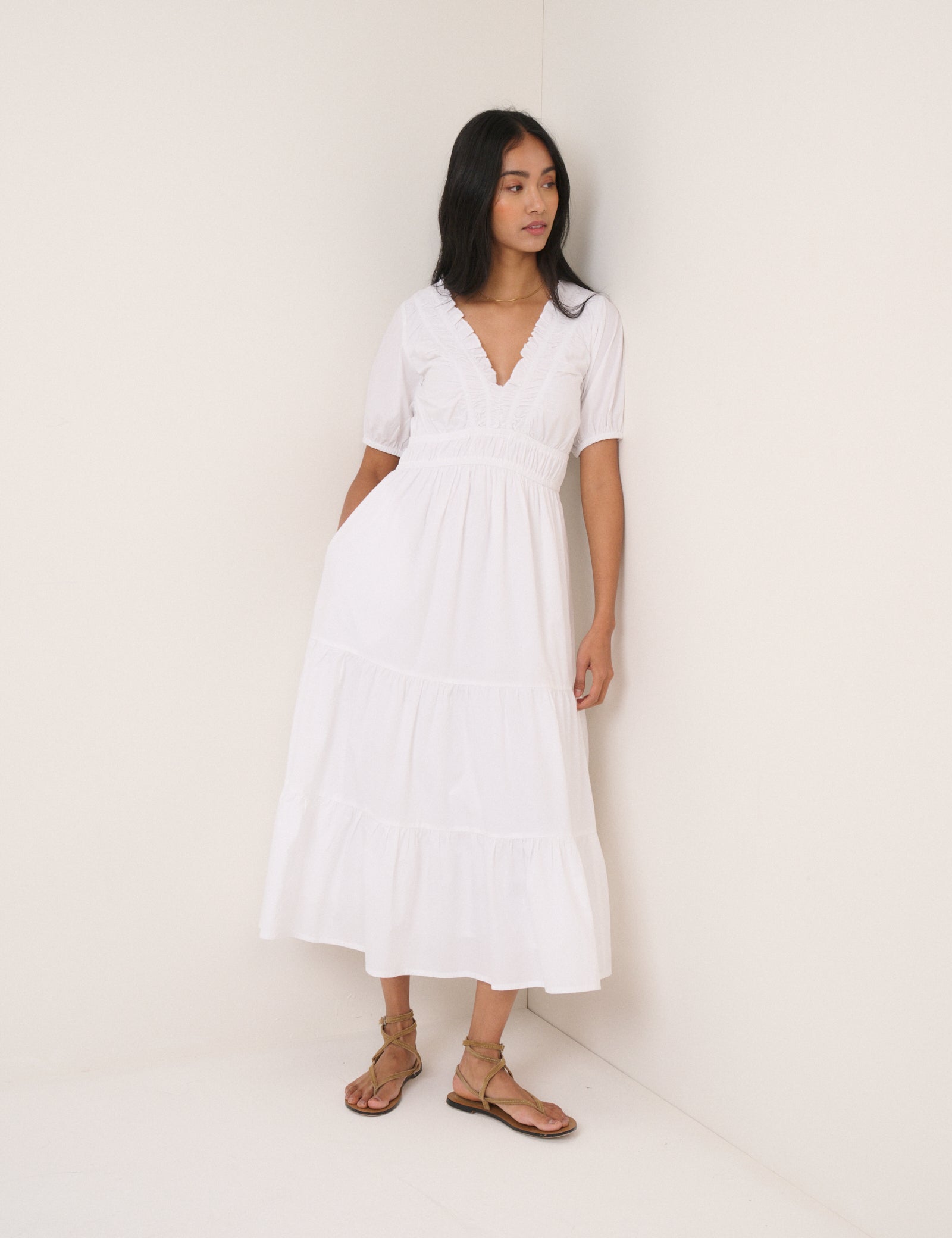 White Tiered Madison Midi Dress White Tiered Madison Midi Dress