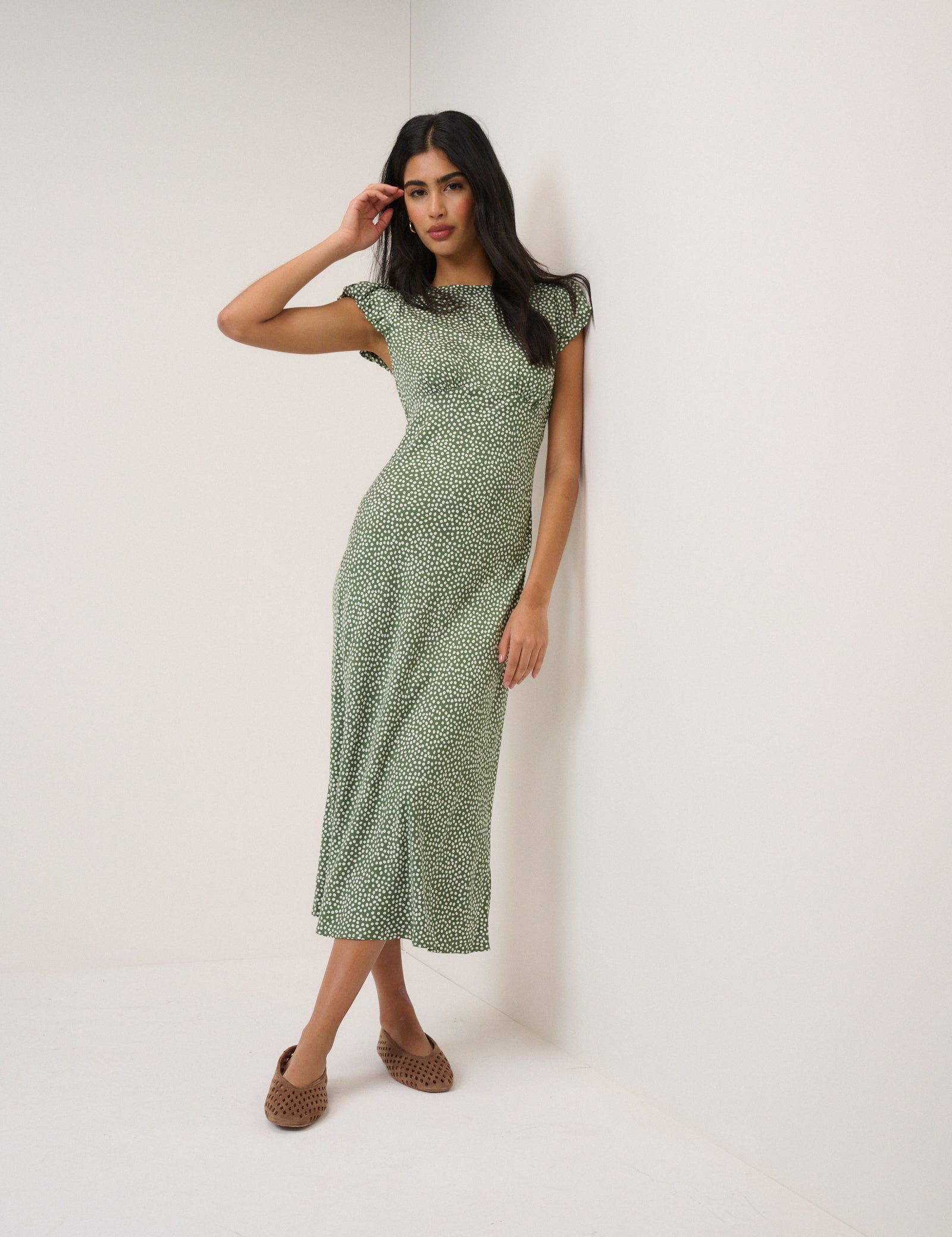 Green Polka Dot Willow Midi Dress