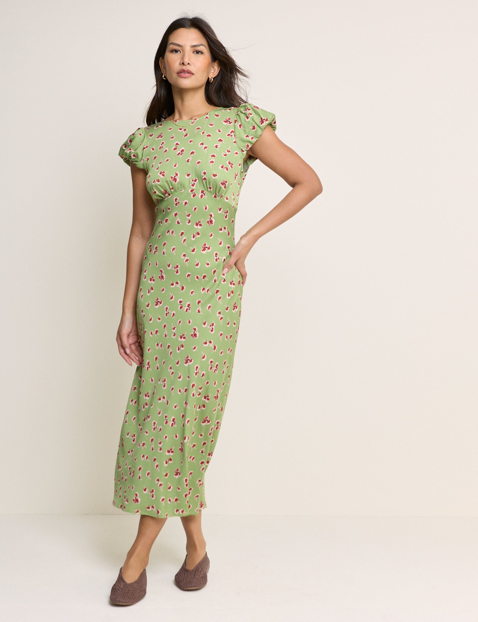 Green Floral Willow Midi Dress