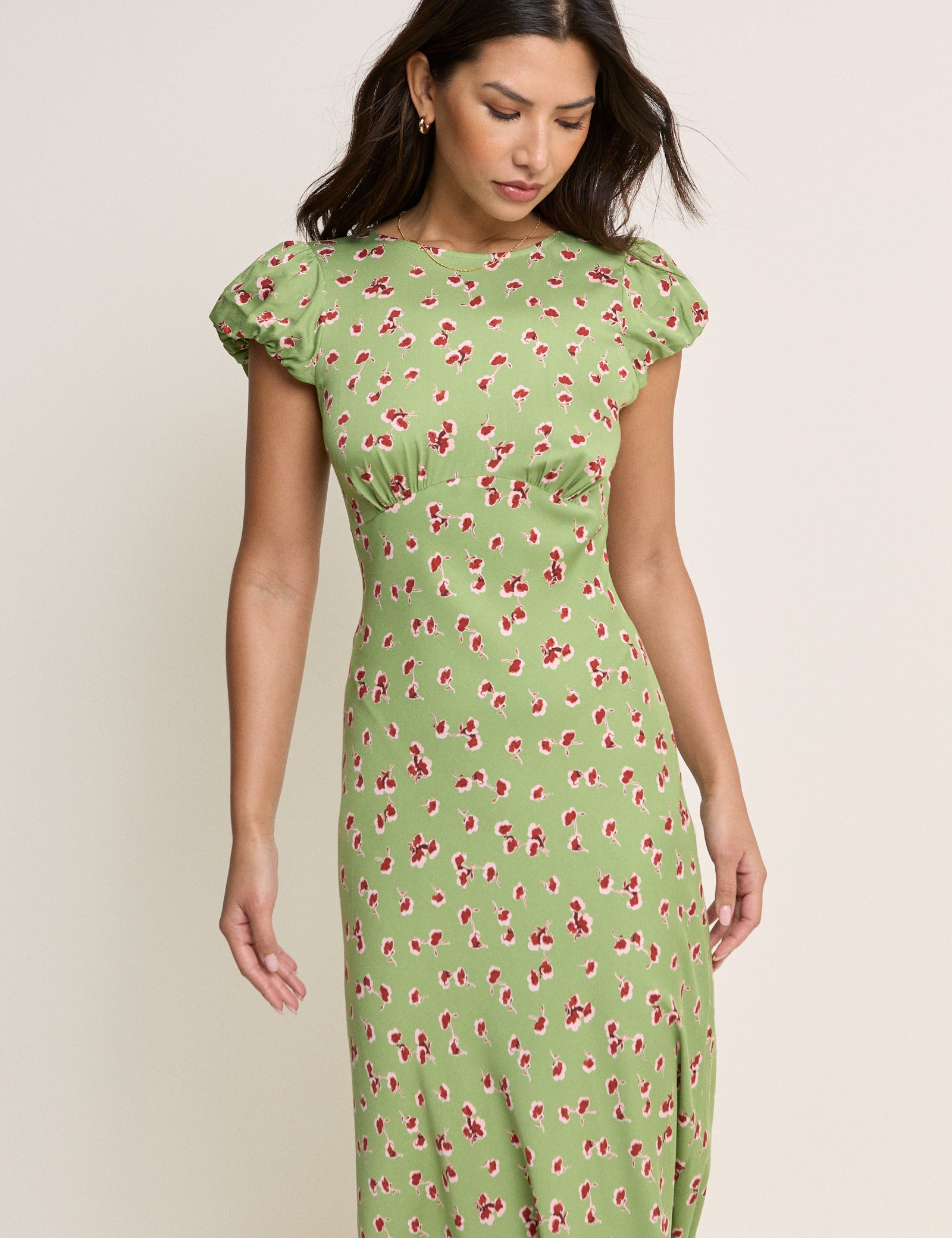 Green Floral Willow Midi Dress