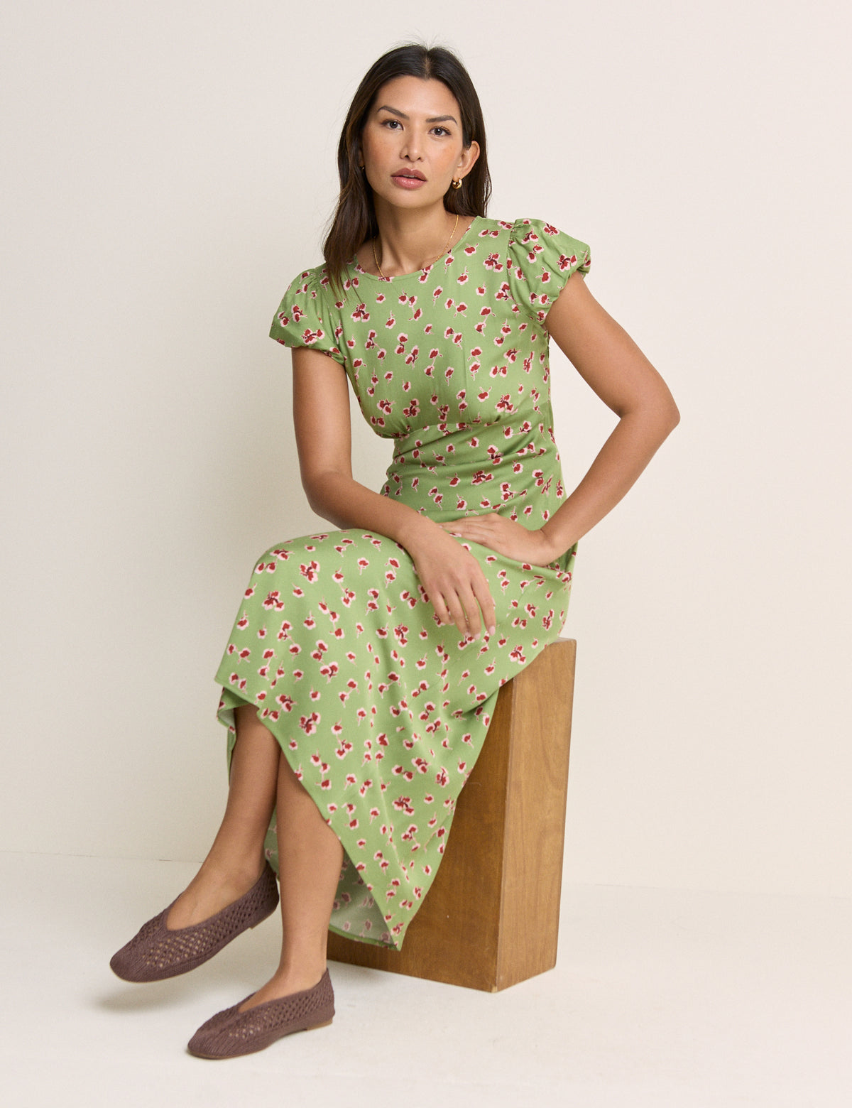 Green Floral Willow Midi Dress