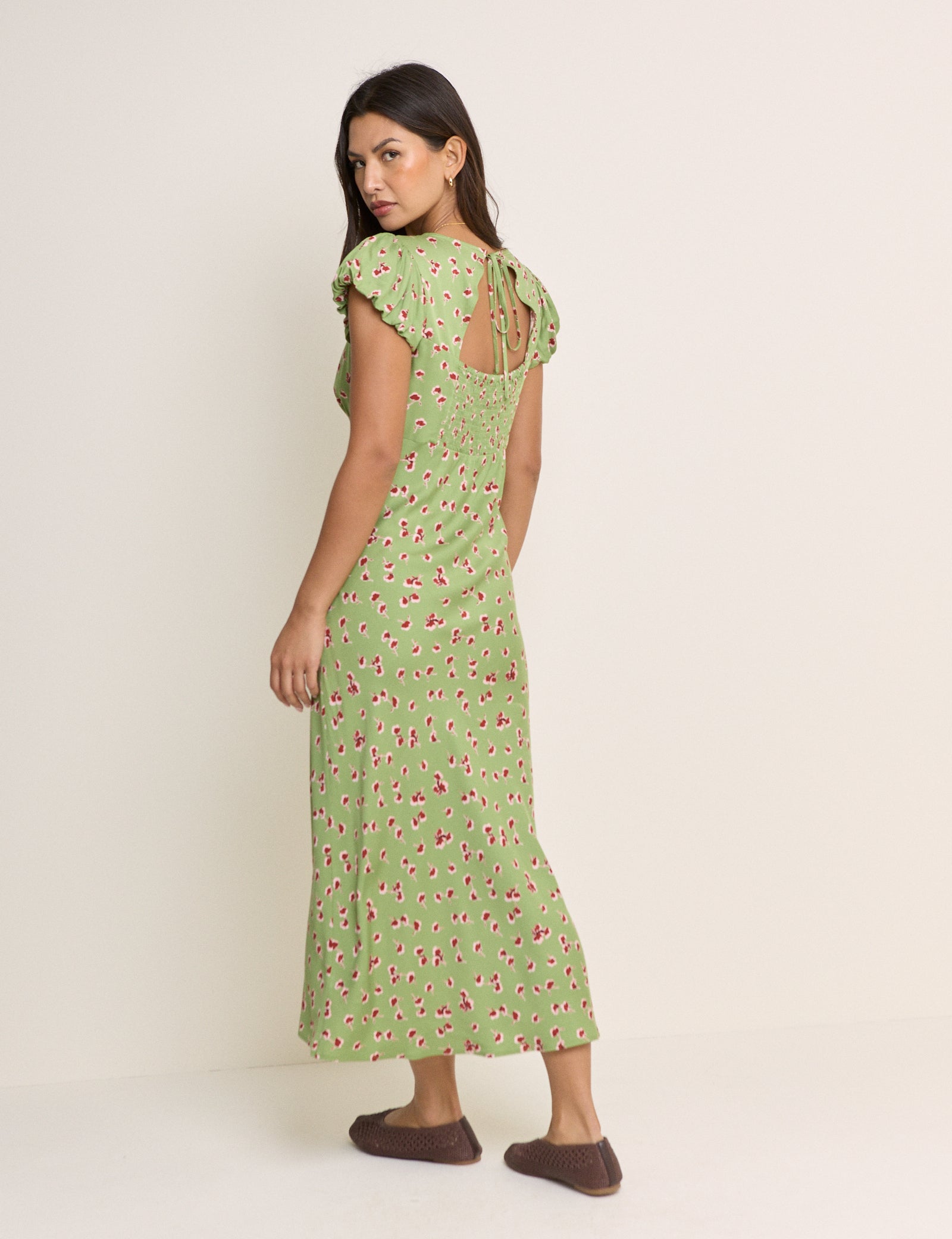 Green Floral Willow Midi Dress