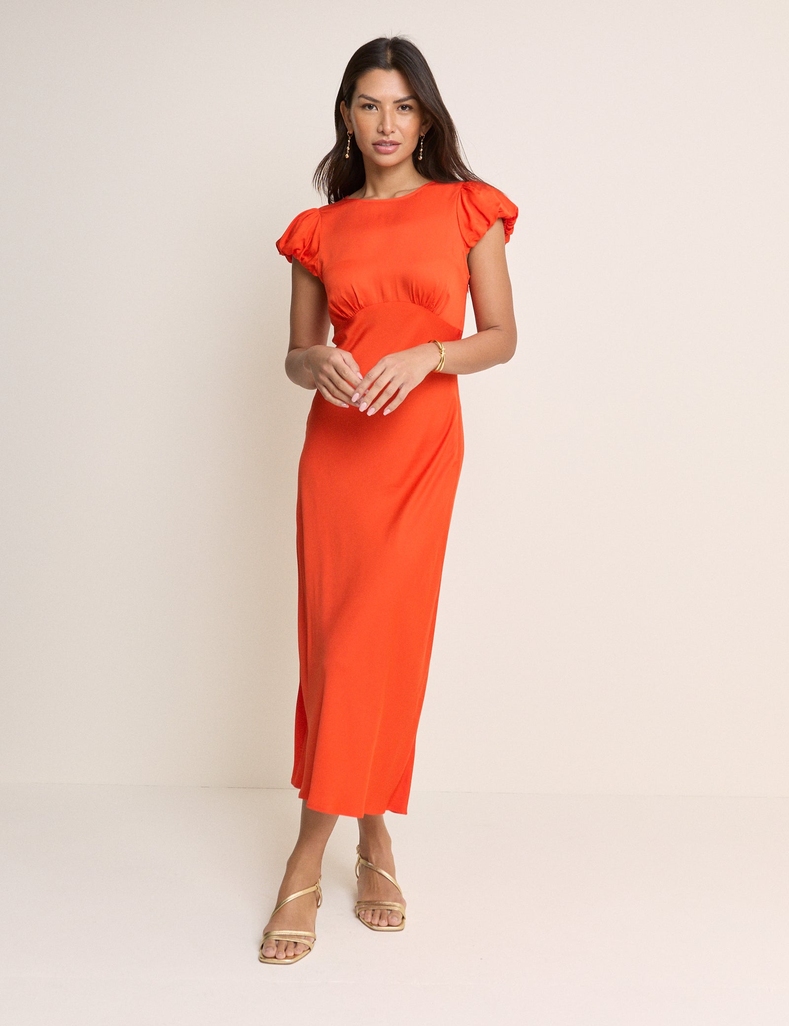 orange midi dress with sleeves Orange Short Sleeve Willow Midi Dress