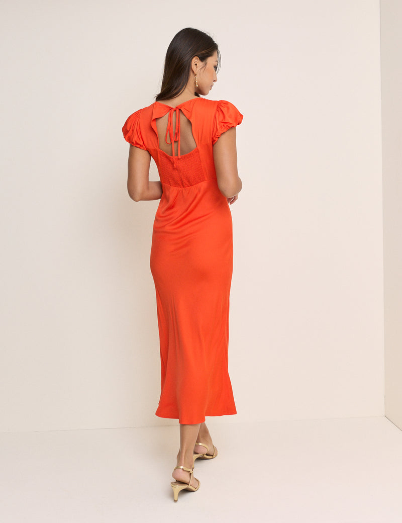 orange dress short sleeve Orange Eyelet Embroidered Short Dress