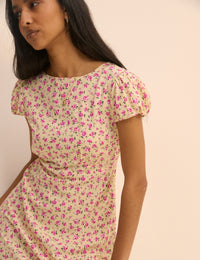 Cream and Pink Floral Willow Midi Dress