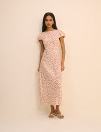 Cream and Pink Floral Willow Midi Dress