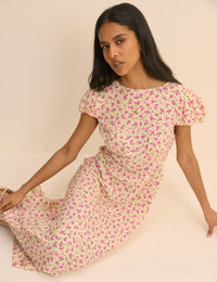 Cream and Pink Floral Willow Midi Dress