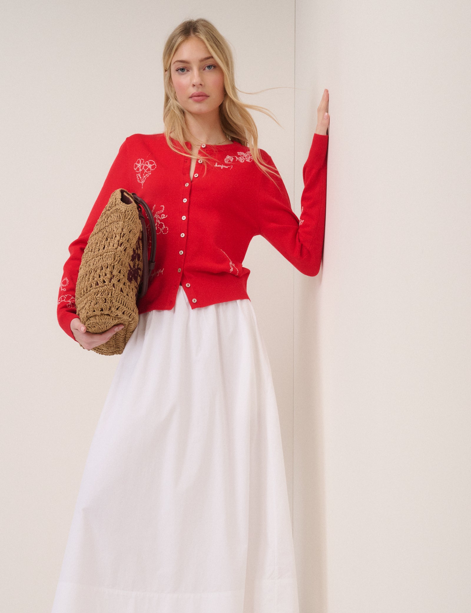 Red Embroidered Cardigan