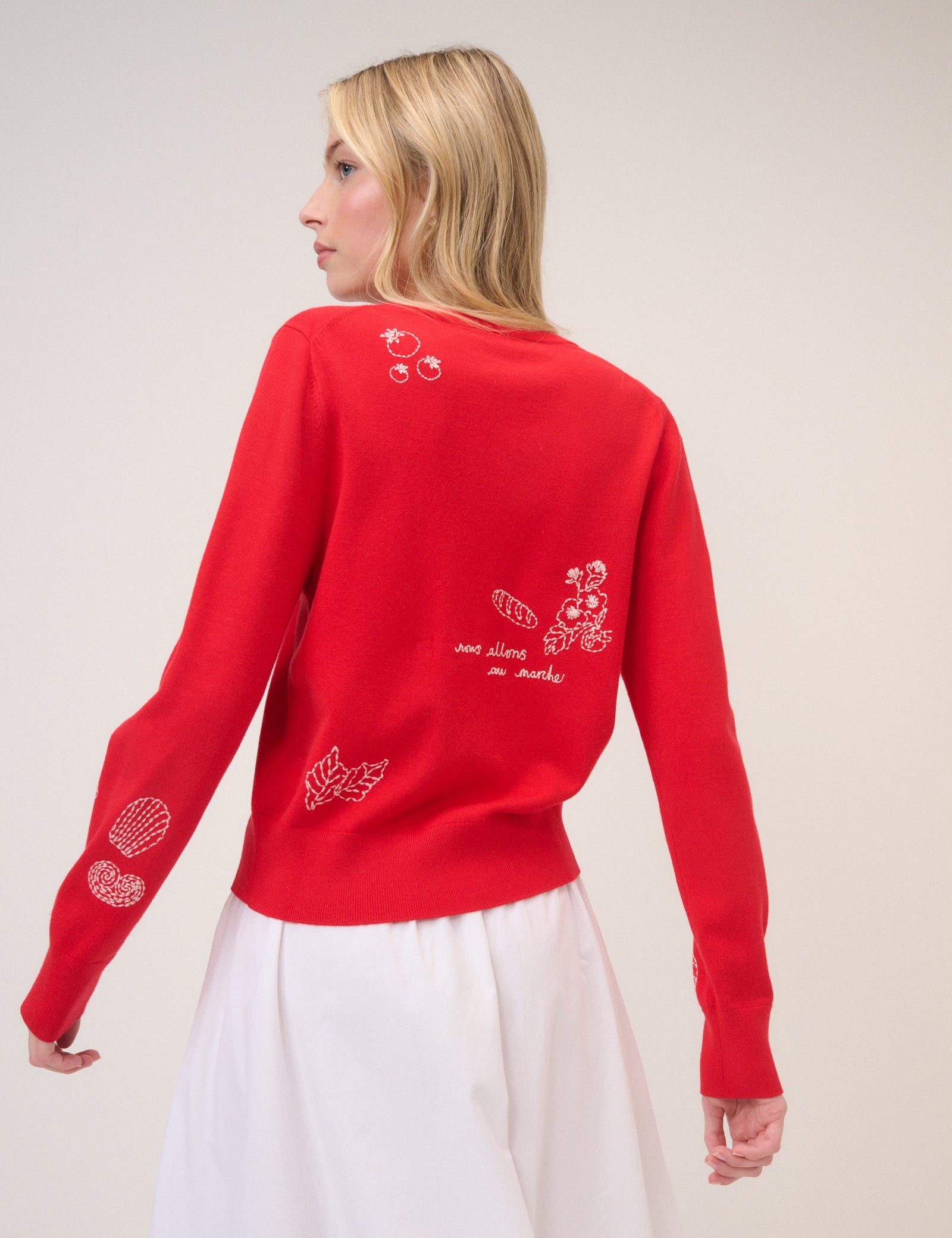 Red Embroidered Cardigan