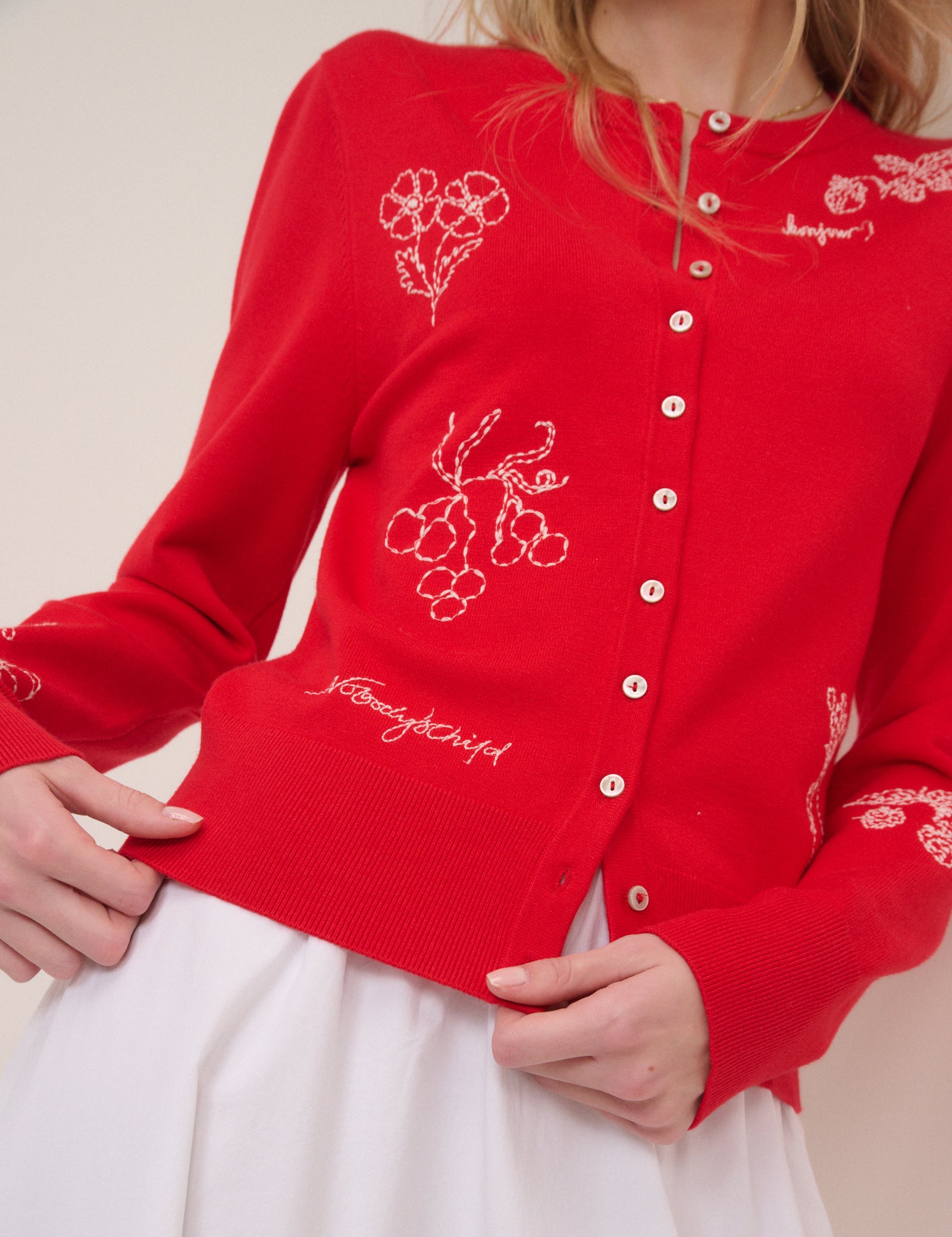 Red Embroidered Cardigan