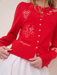 Red Embroidered Cardigan