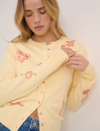 Butter Yellow Embroidered Placement Cardigan