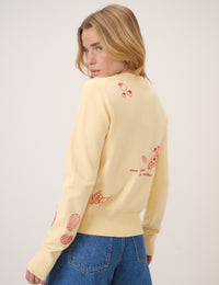 Butter Yellow Embroidered Placement Cardigan