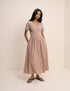 Brown Gingham Shirred Eliza Midi Dress